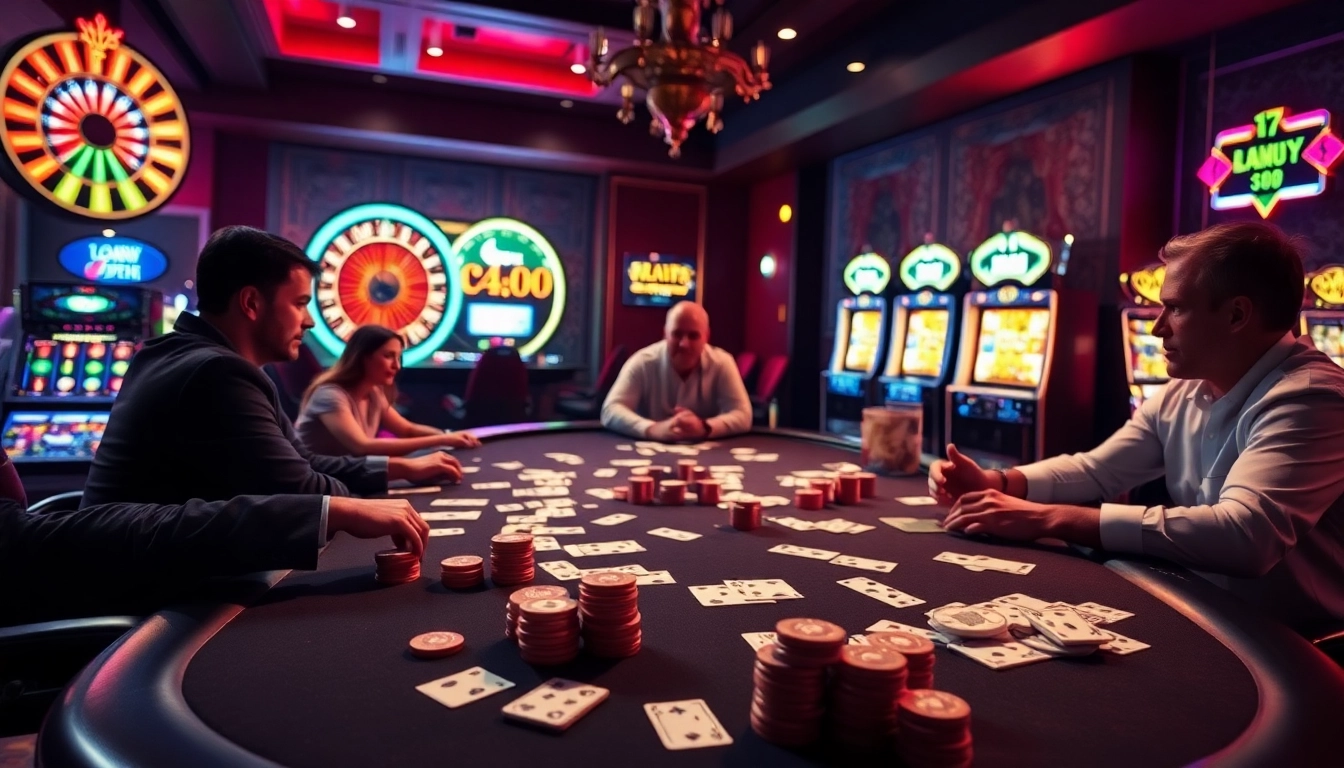 Kqbd players analyzing poker strategies at a high-stakes gambling table.